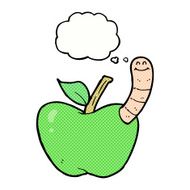 cartoon apple with worm thought bubble N39