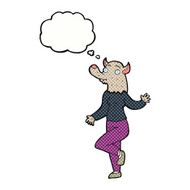 cartoon dancing werewolf woman with thought bubble N6