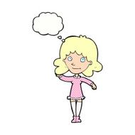 cartoon friendly woman waving with thought bubble N45