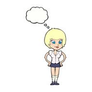 cartoon pretty woman with hands on hips thought bubble N19