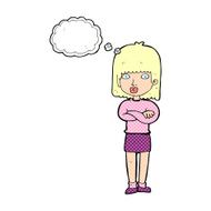 cartoon impatient woman with thought bubble N9