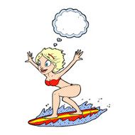 cartoon surfer girl with thought bubble N17