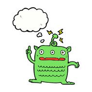 cartoon weird little alien with thought bubble N19