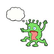 cartoon weird little alien with thought bubble N20