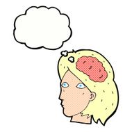 cartoon female head with brain symbol thought bubble N19