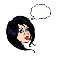 cartoon pretty female face with thought bubble N89