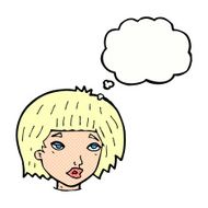 cartoon bored looking woman with thought bubble N8
