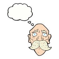 cartoon sad old man with thought bubble N19