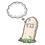 cartoon spooky grave with thought bubble N14