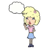 cartoon woman waving with thought bubble N307