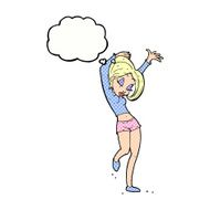 cartoon pretty woman dancing with thought bubble N19
