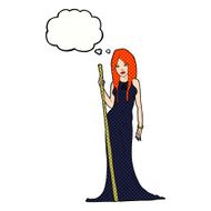 cartoon sorceress with thought bubble N10
