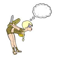cartoon viking girl bowing with thought bubble N7