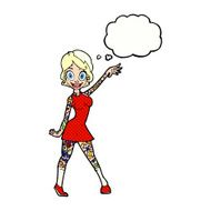 cartoon woman with tattoos thought bubble N9