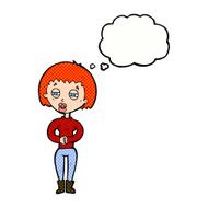 cartoon tired woman with thought bubble N28
