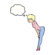 cartoon woman looking at something with thought bubble N9