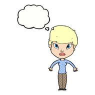 cartoon woman shrugging shoulders with thought bubble N444
