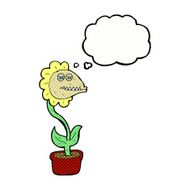 cartoon monster flower with thought bubble N10