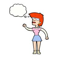 cartoon woman in spectacles waving with thought bubble N9