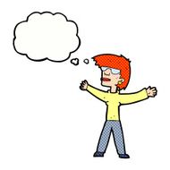 cartoon woman wearing glasses with thought bubble N18