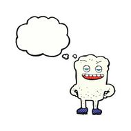 cartoon tooth looking smug with thought bubble N16