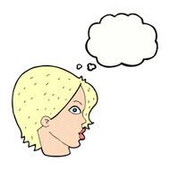 cartoon female face staring with thought bubble N3