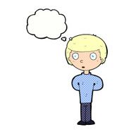 cartoon curious boy with thought bubble N32