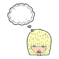 cartoon female face staring with thought bubble N4