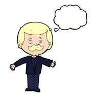 cartoon mustache man with open arms thought bubble N9