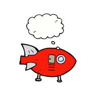 cartoon space rocket with thought bubble N22