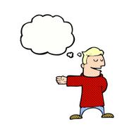 cartoon man gesturing direction with thought bubble N10