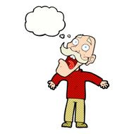 cartoon terrified old man with thought bubble N18