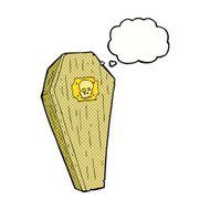 spooky cartoon coffin with thought bubble N13