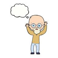 cartoon stressed bald man with thought bubble N10