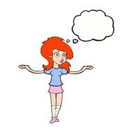 cartoon confused pretty girl with thought bubble N10