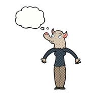 cartoon friendly werewolf woman with thought bubble N6