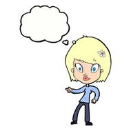 cartoon pretty woman pointing with thought bubble N36