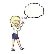 cartoon happy businesswoman with thought bubble N9