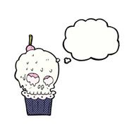cartoon spooky skull cupcake with thought bubble N9
