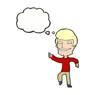 cartoon happy man pointing with thought bubble N54