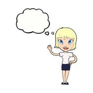 cartoon woman waving with thought bubble N309