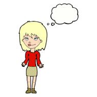 cartoon woman shrugging shoulders with thought bubble N447