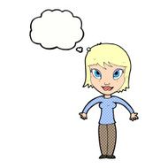 cartoon woman shrugging shoulders with thought bubble N448