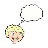 cartoon laughing boy with thought bubble N9