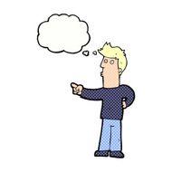 cartoon curious man pointing with thought bubble N9