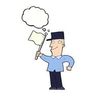 cartoon man waving flag with thought bubble N10