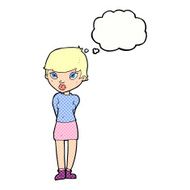 cartoon shy woman with thought bubble N43