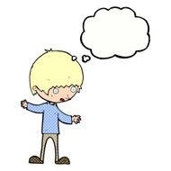 cartoon boy with outstretched arms thought bubble N9