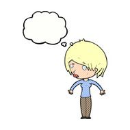 cartoon woman shrugging with thought bubble N55