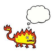 cartoon little fire demon with thought bubble N20